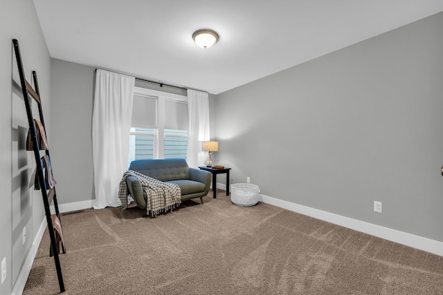 living area with carpet floors and baseboards