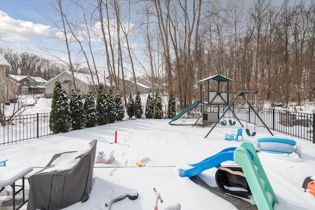 view of snow covered playground