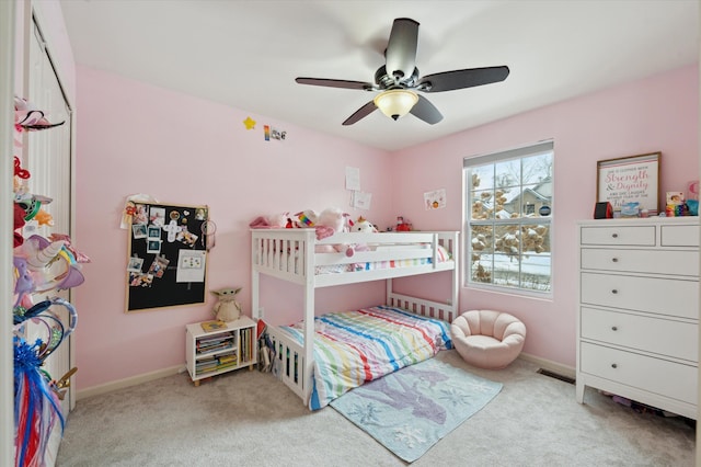 bedroom featuring carpet and ceiling fan