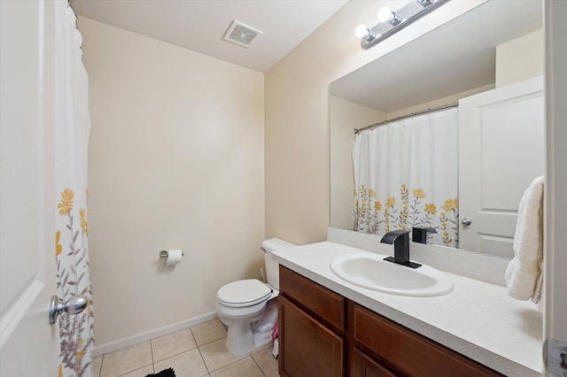 bathroom featuring vanity, toilet, and tile patterned flooring