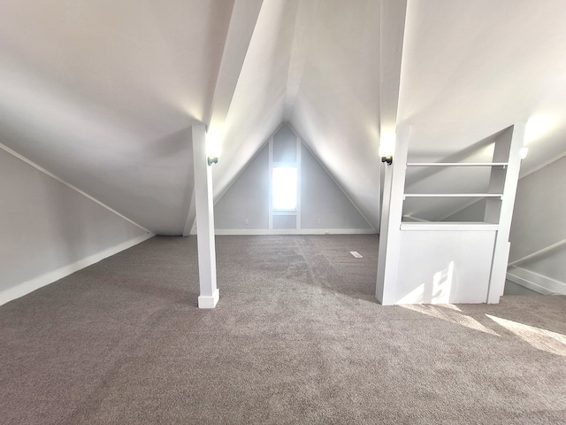 additional living space with lofted ceiling and carpet floors