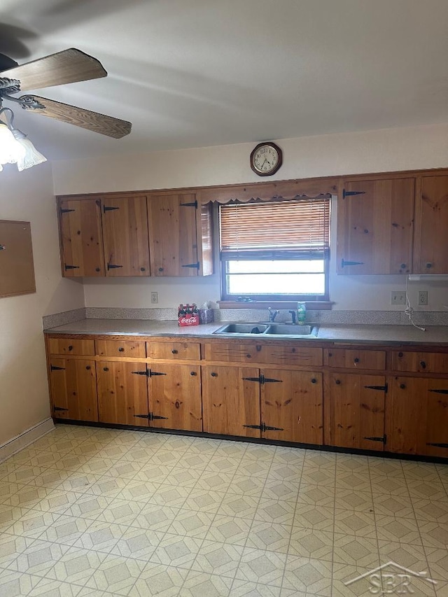 kitchen featuring ceiling fan and sink