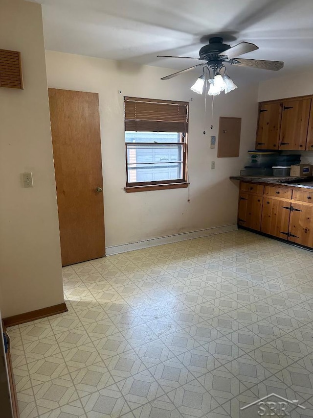 kitchen featuring electric panel and ceiling fan