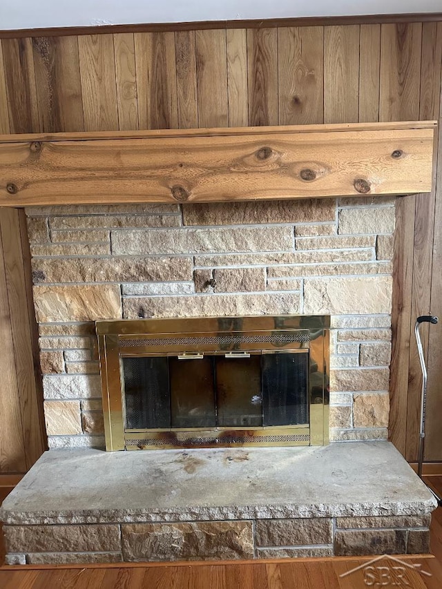 interior details with a fireplace