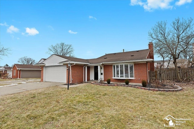 ranch-style house with a garage and a front yard