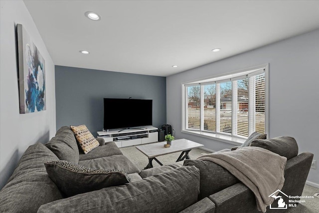 living room with carpet floors