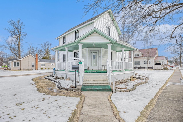 view of front of home featuring a residential view and covered porch