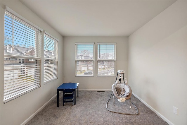 game room featuring a wealth of natural light and carpet floors