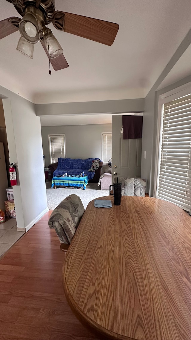 bedroom featuring ceiling fan and wood-type flooring