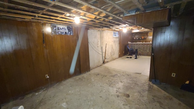 basement with wooden walls