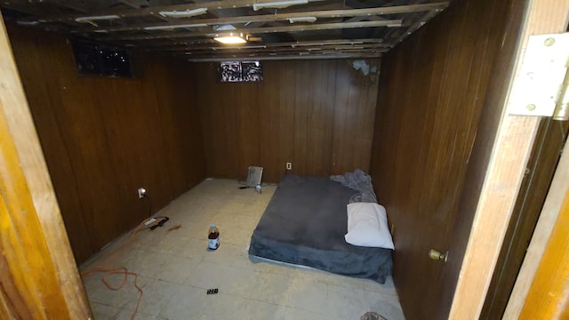 basement with wood walls