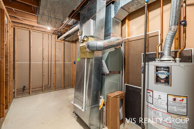 utilities with water heater and heating unit