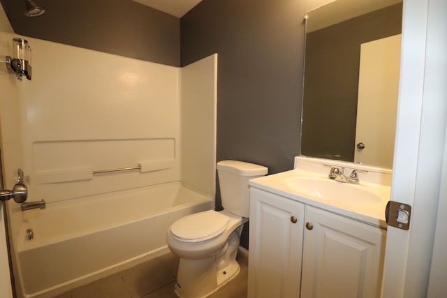 full bathroom with vanity, tile patterned floors, toilet, and shower / bath combination