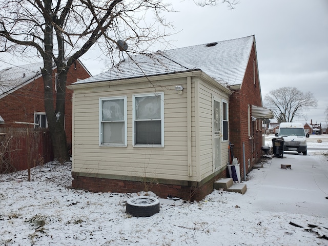 view of snow covered exterior