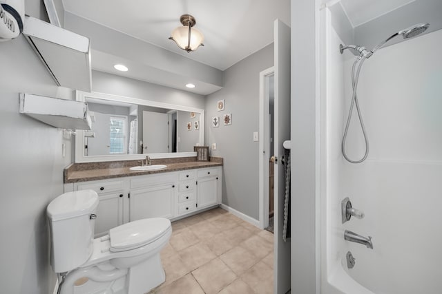 full bathroom featuring tile patterned flooring, vanity, shower / bathtub combination, and toilet