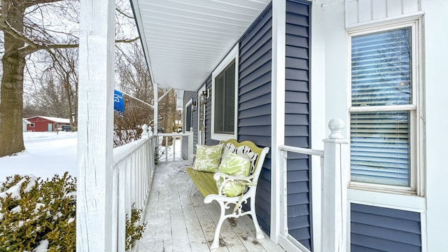 view of snow covered patio