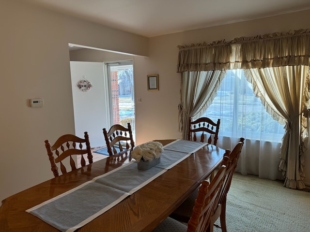 dining space with carpet flooring