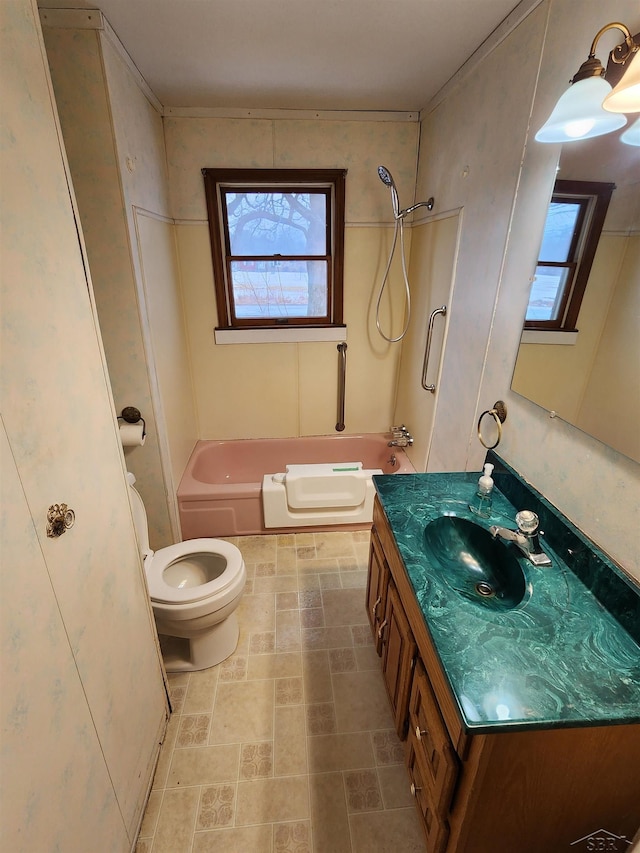 full bathroom featuring vanity, toilet, and shower / bath combination