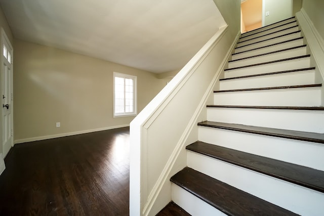 staircase featuring wood-type flooring