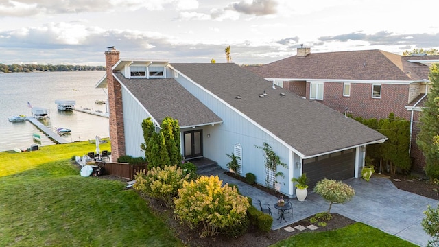 exterior space featuring a water view