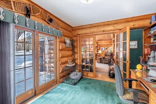 office space featuring french doors and carpet flooring