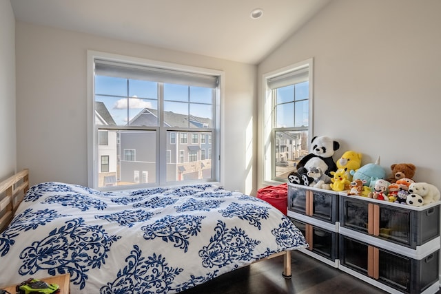 bedroom featuring lofted ceiling