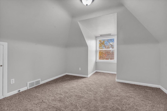 additional living space featuring carpet floors and vaulted ceiling