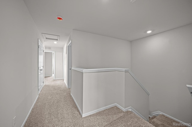 2302 Mill Ln, Saline, MI 48176 - hallway featuring an upstairs landing, carpet, attic access, baseboards, and recessed lighting
