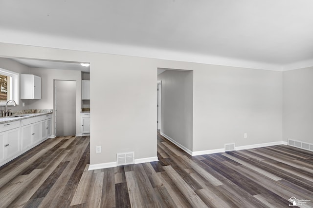 interior space featuring sink and dark wood-type flooring