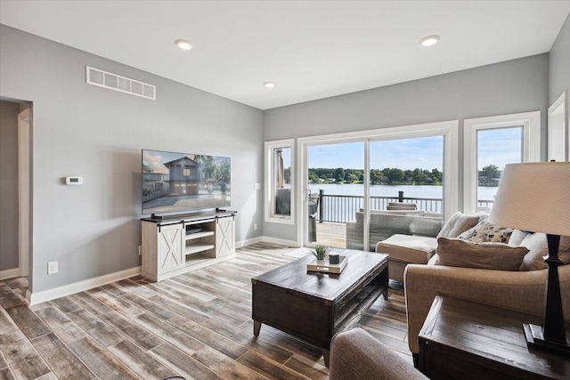 living room with wood-type flooring