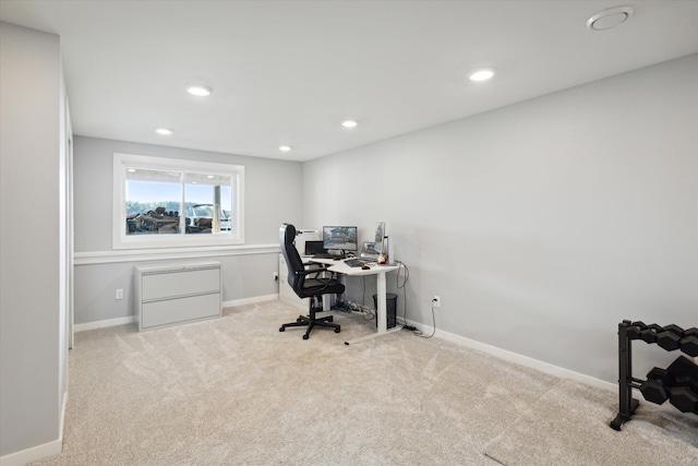 home office with light carpet