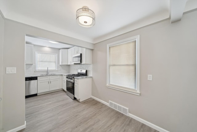 kitchen featuring white cabinetry, appliances with stainless steel finishes, sink, and decorative backsplash