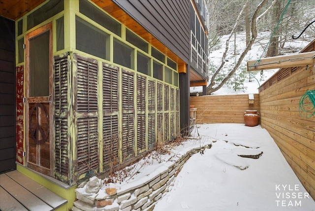 view of snow covered exterior