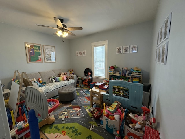 game room with ceiling fan