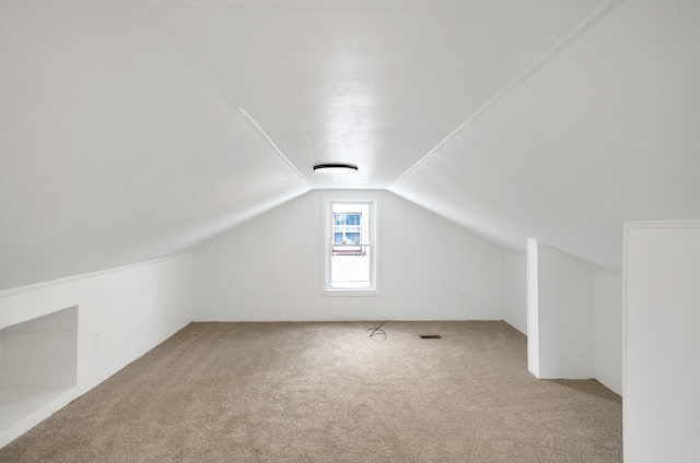 additional living space featuring vaulted ceiling and carpet