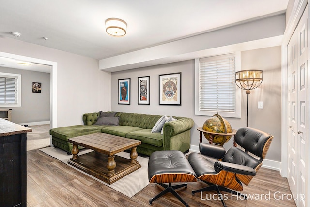 living room with light hardwood / wood-style floors