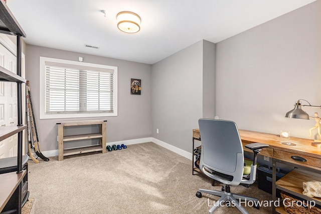 view of carpeted home office