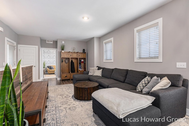 living room with hardwood / wood-style flooring