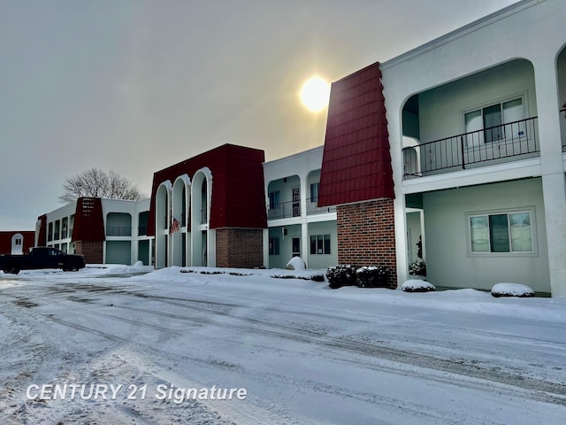 view of snow covered building