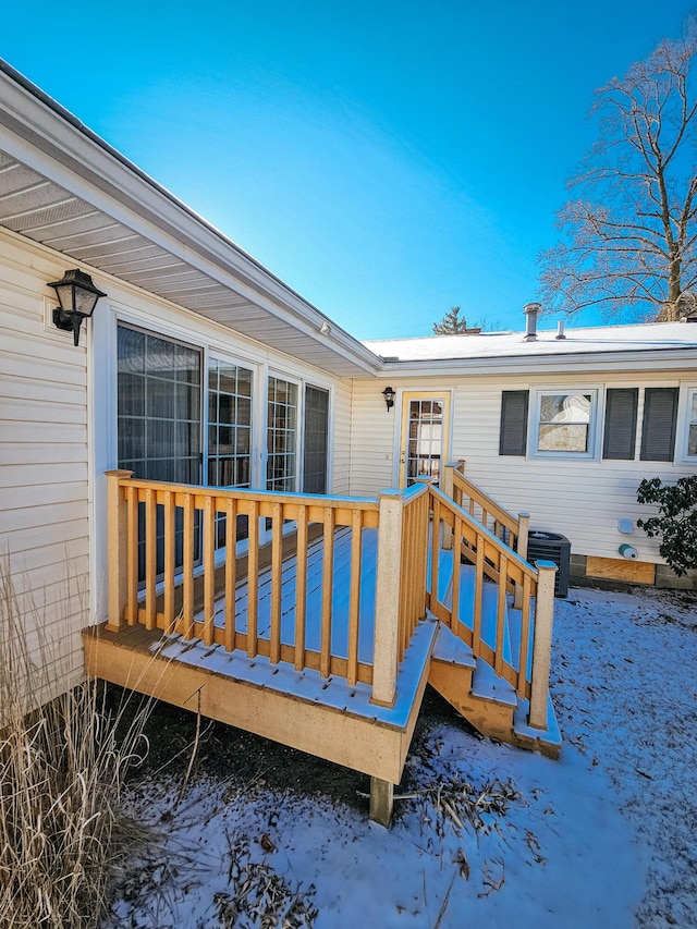 snow covered deck with cooling unit