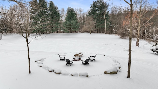 view of yard layered in snow