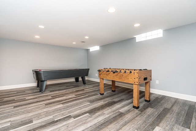 playroom featuring dark wood-style floors, baseboards, and recessed lighting