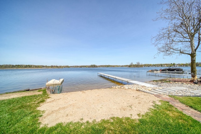 view of dock with a water view