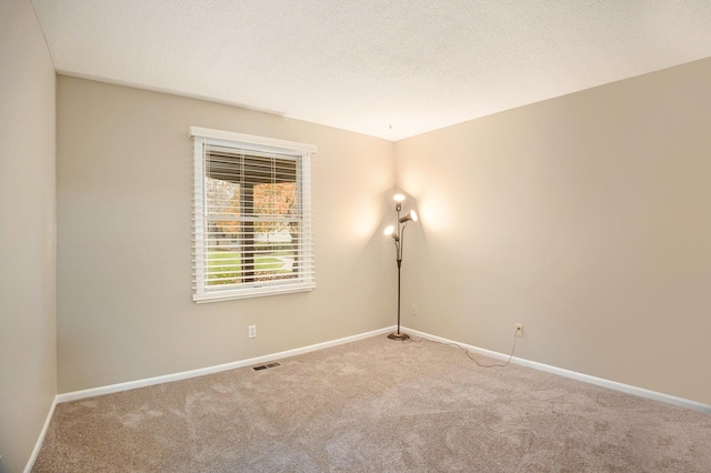 unfurnished room featuring a textured ceiling and carpet