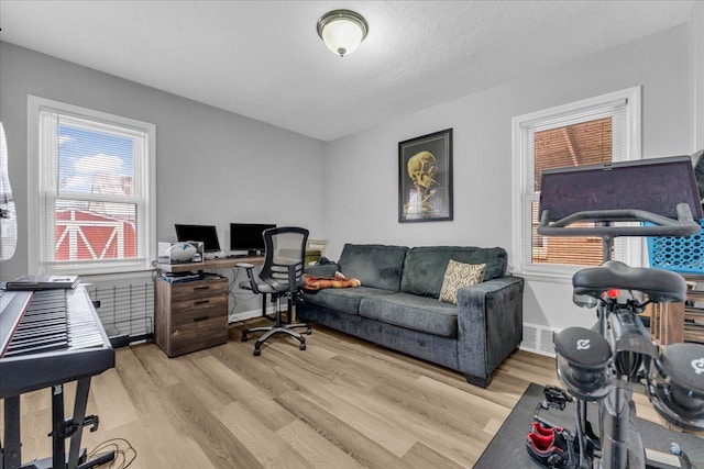 office with light wood-type flooring