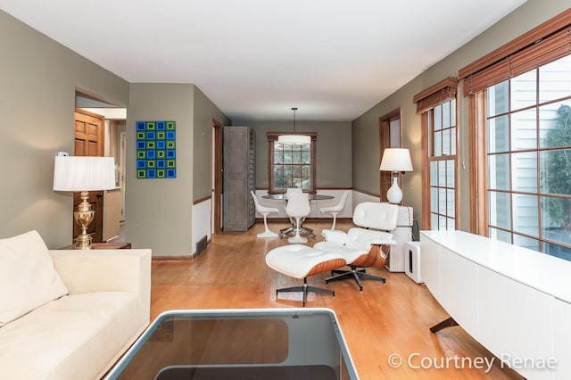 living room with light hardwood / wood-style flooring