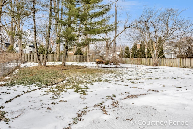 view of yard layered in snow