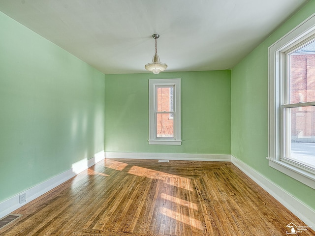 spare room featuring hardwood / wood-style flooring and plenty of natural light