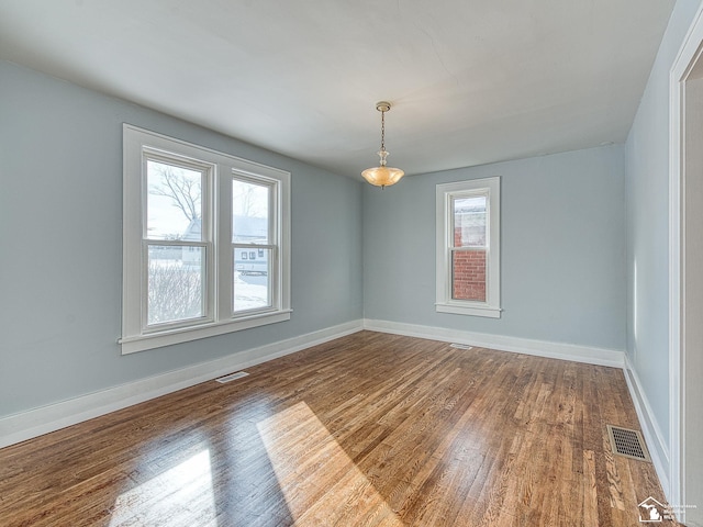 spare room featuring wood-type flooring and plenty of natural light