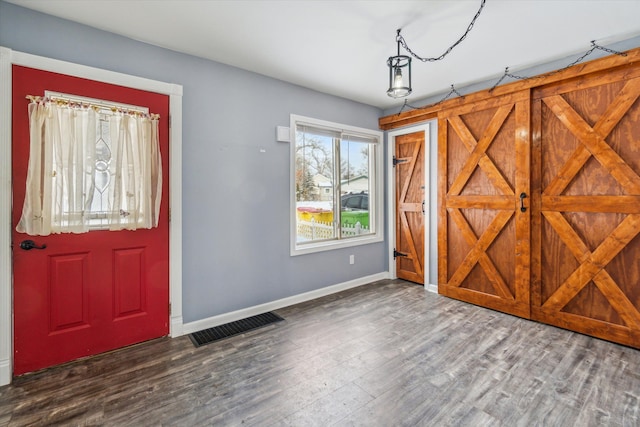 foyer entrance featuring dark wood-type flooring